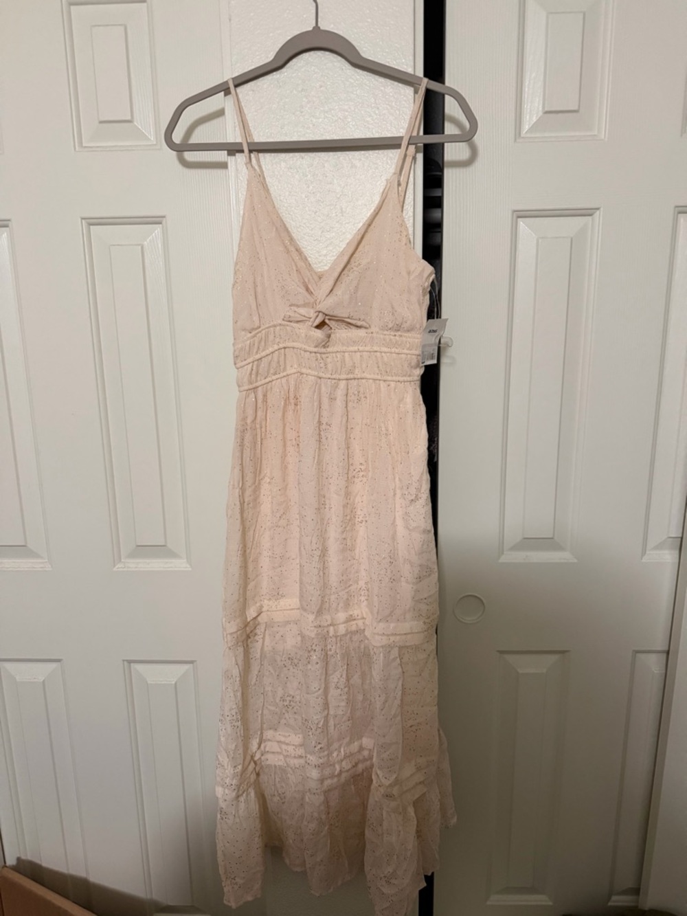 Light Pink Eyelet Maxi Dress with Bow Front
